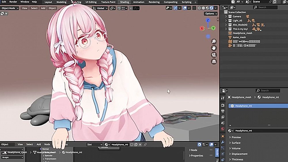 动漫风格角色破坏 Blender 界面的动画画面