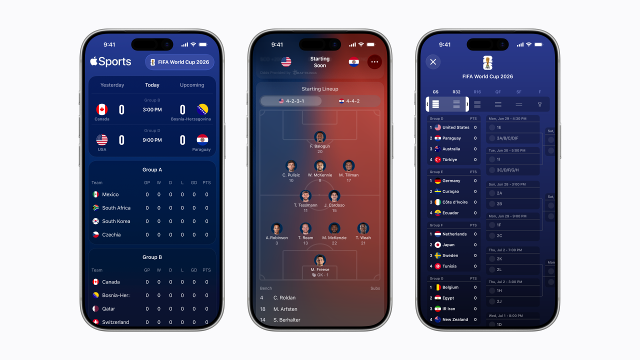 Apple Sports 应用中的赛事信息界面