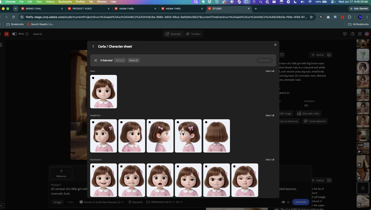 Adobe Firefly 角色一致性设定表
